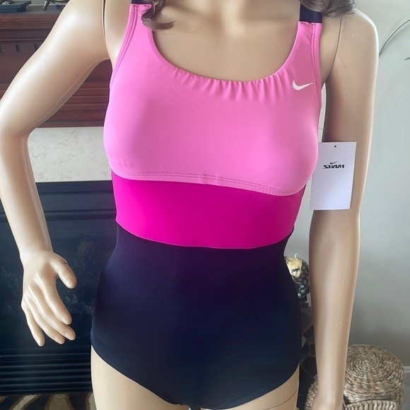 Brand New Nike Black & Pink Racerback One-Piece Sport Colorblock Swimsuit - Picture 6 of 14